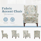 Erommy moderne accentstoel, fauteuil met hoge rugleuning, gestoffeerde stoffen fauteuil met knopen en houten poten voor de woonkamer