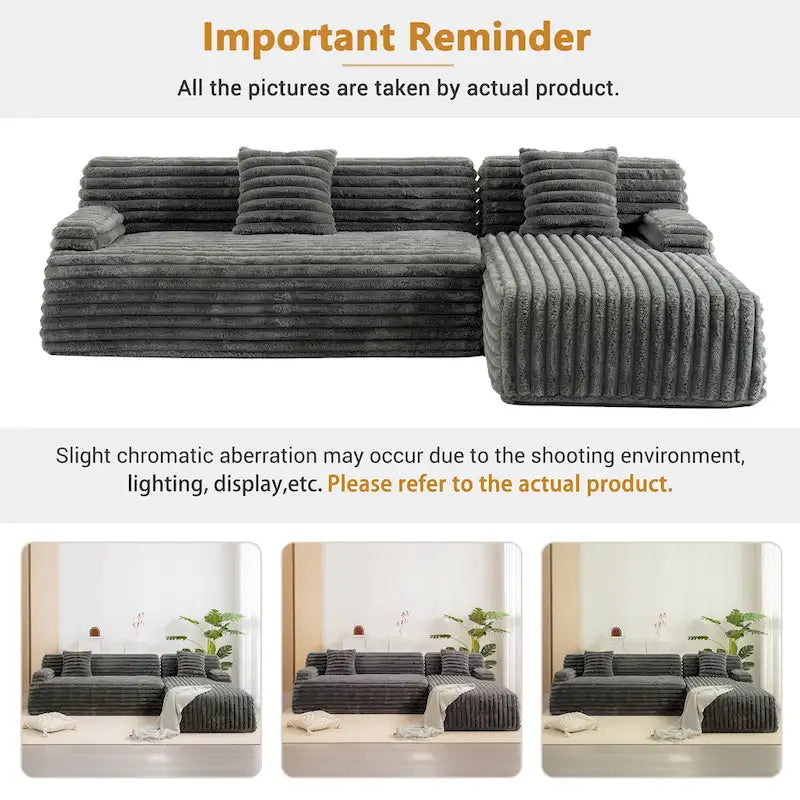 Cloud-Ecksofa, modernes Polstersofa mit 2 Zierkissen, frei kombinierbares Sofa, modulares L-förmiges Ecksofa