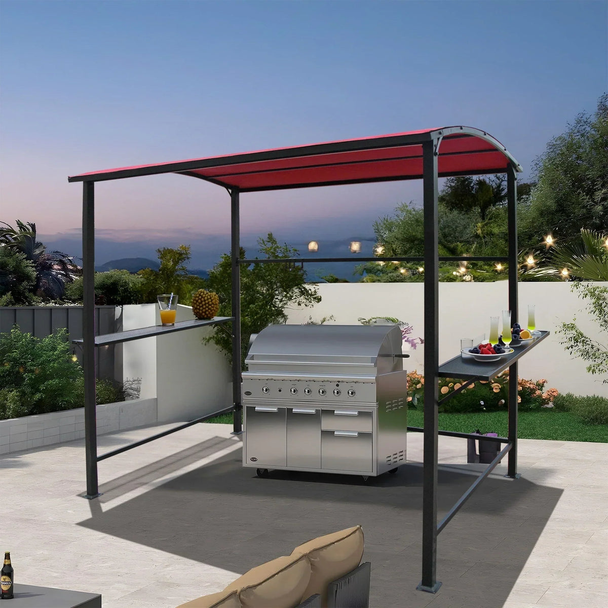Grillpavillon mit Stahlrahmen, 5 x 8 Fuß, für den Außenbereich, Überdachung und Grillunterstand