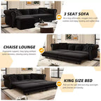 Whisen Samt-Schlafsofa in King-Size mit Ausziehfunktion und 3-in-1-Funktion, wandelbares Schlafsofa mit beweglichem Hocker und Steppdesign