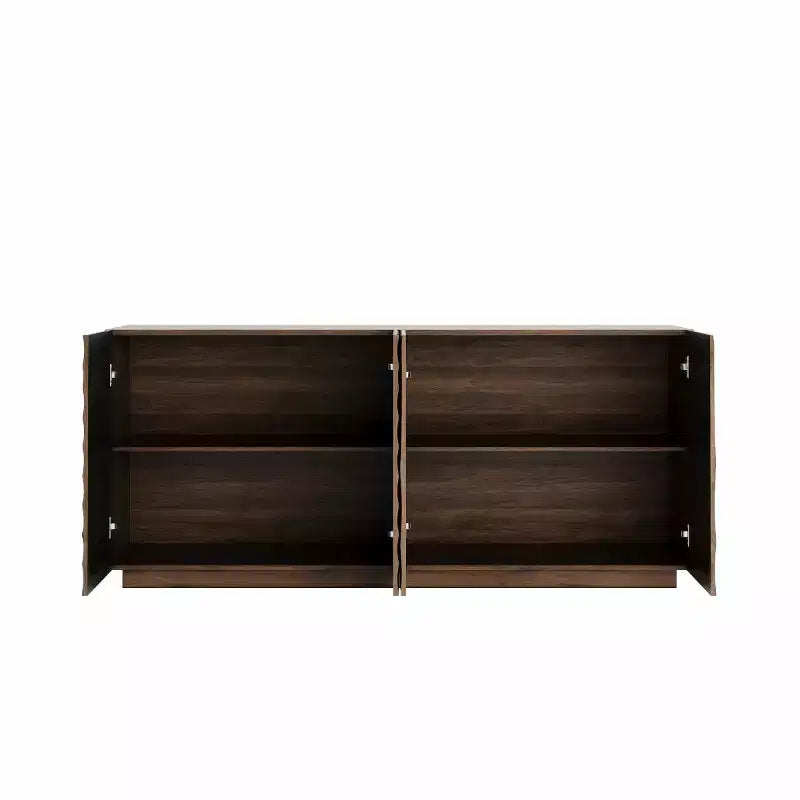 Buffet bahut en spirale moderne 59, meuble de rangement d’entrée artistique bas avec portes à texture ondulée 3D