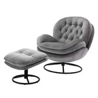 Okak Samt-Sessel mit Hocker, moderner armloser Wohnzimmersessel im Mid-Century-Stil, weicher und bequemer Sessel zum Fernsehen und Spielen
