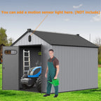 Opslagschuur van 6 ft x 4 ft/6 ft x 8 ft/8 ft x 6 ft/8 ft x 10 ft, weerbestendig kunststofhars voor buiten met vloer, gereedschapsschuur met puntdak