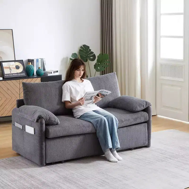 64,5 3-in-1-Schlafsofa aus Cord mit ausziehbarem Bett