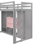 Kinder-Hochbett mit Kleiderschrank und Regalen, Hochbettgestell aus Holz mit Stauraumschrank für Kinder und Jugendliche