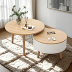 Moderner runder Couchtisch aus schwarzem und weißem Holz mit Stauraum