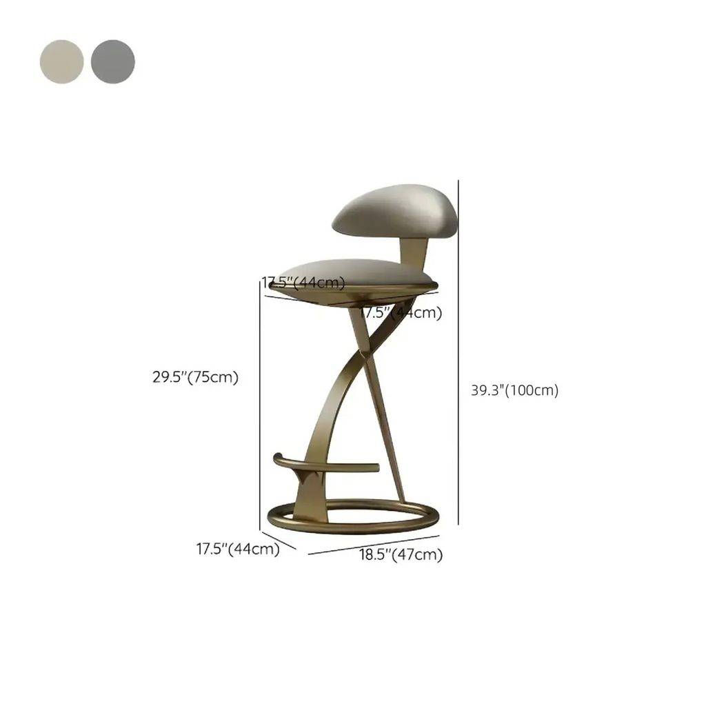 Tabouret de bar élégant en cuir beige avec structure métallique dorée