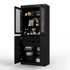 100% Solid Wood Pantry Cabinet with Frosted Glass Doors, Solid Doors, 2-Drawers and Adjustable Shelves