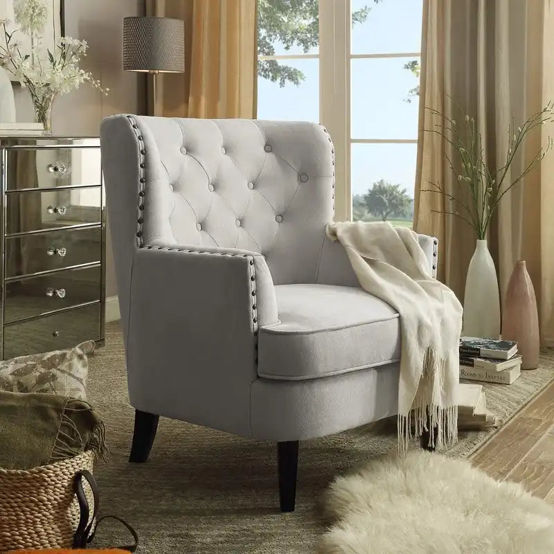 Moser Bay Mignon Velvet / Linen 30 Wide Tufted Wingback Accent Chair