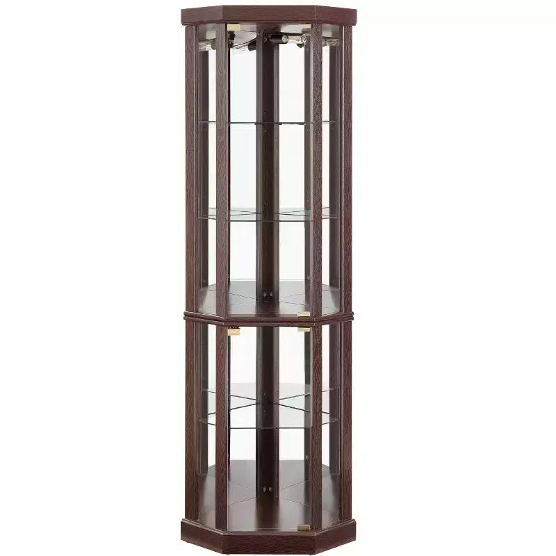 Hoekvitrinekast met glazen deuren en planken, hoekdisplaykast voor de woonkamer
