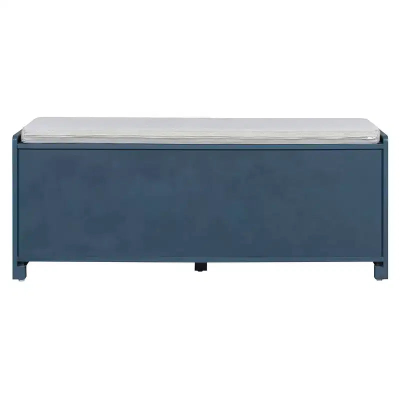 Banc de rangement rustique en bois Whisen, banc à chaussures pour entrée avec coussin amovible et étagères réglables