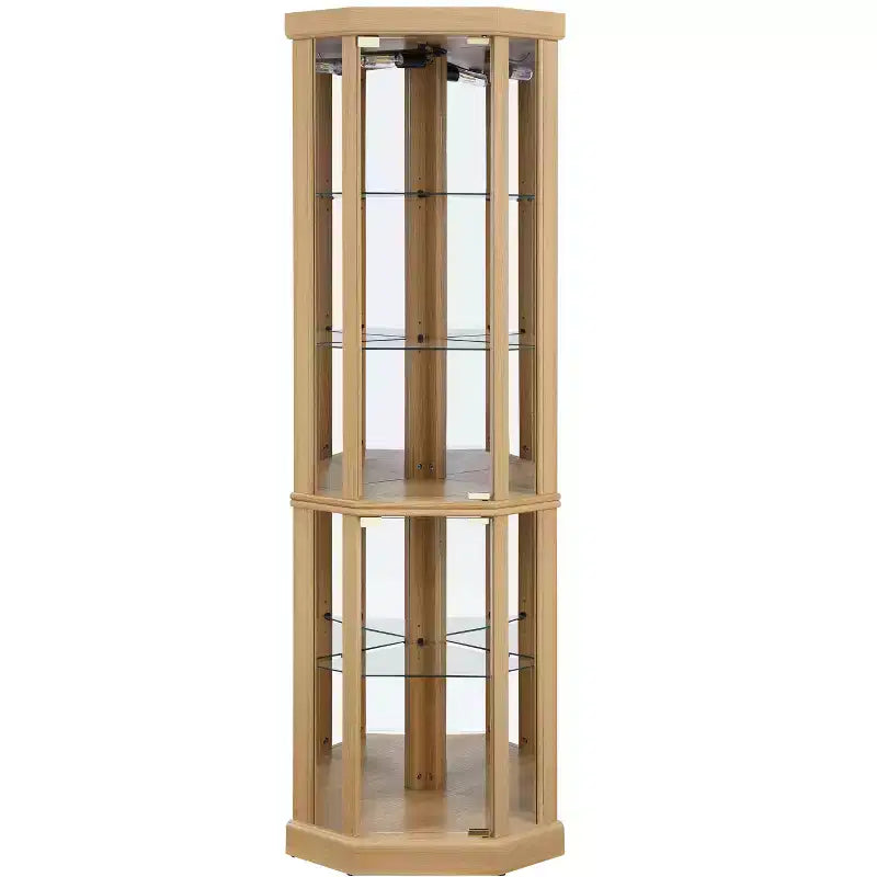 Hoekvitrinekast met glazen deuren en planken, hoekdisplaykast voor de woonkamer