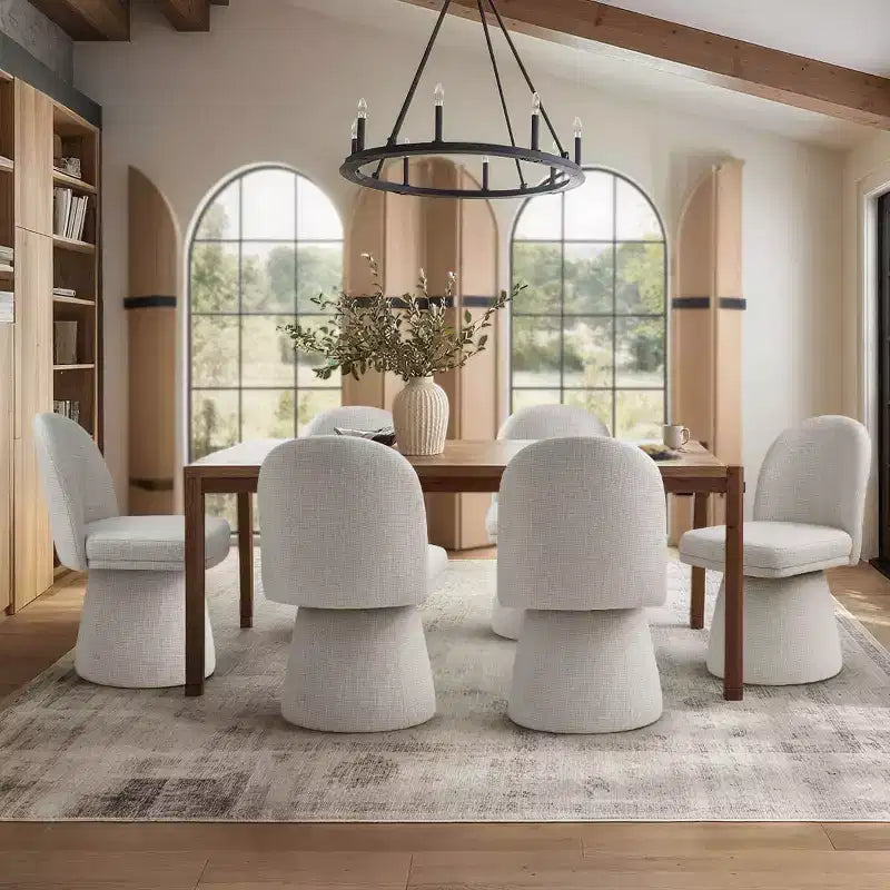 Set aus 6 modernen, um 360° drehbaren, armlehnenlosen Esszimmerstühlen mit Sockelbasis, eleganten Akzentstühlen für Küche, Esszimmer oder Büro – Panipeachy