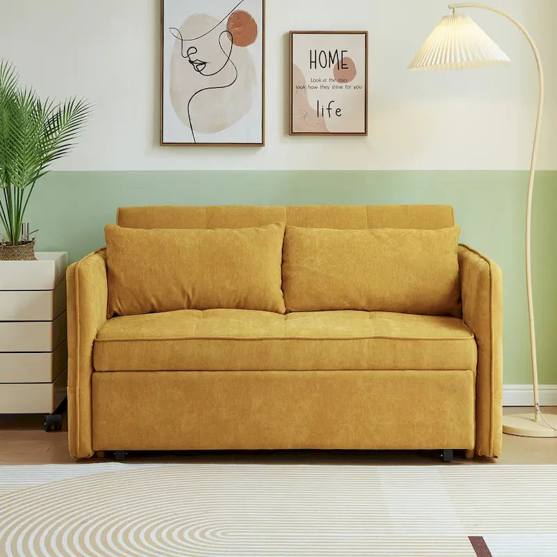 Gelbes Schlafsofa aus Chenille-Stoff mit Ausziehfunktion – 39.00 x 53.50 x 31.50