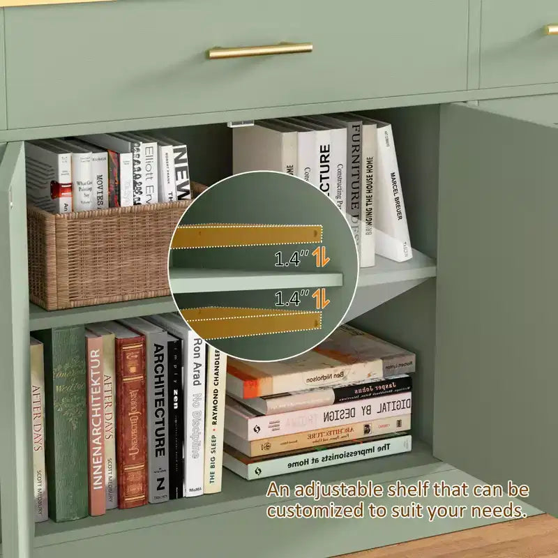 Buffet de rangement Celebalcony, grand meuble de cuisine de 53,4 pouces avec 3 tiroirs et 4 portes, étagère réglable pour la cuisine et le salon