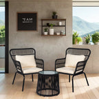 3-delige bistroset van wicker voor buiten, weerbestendige rotan tuinmeubelset met stoelen en kussens