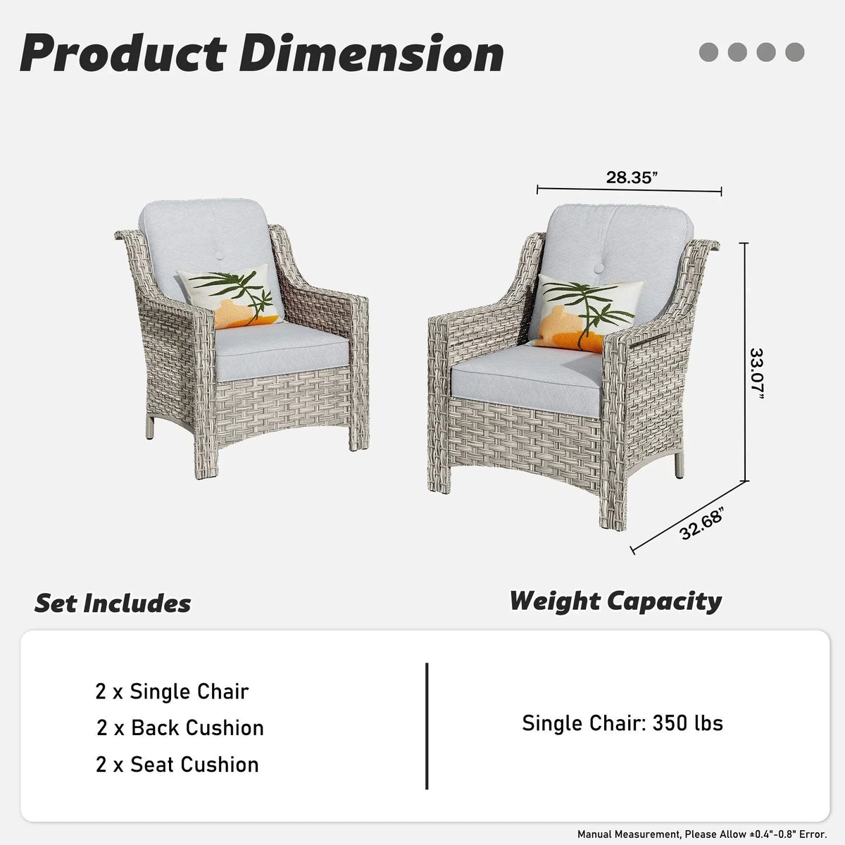 Ensemble de 2 fauteuils de jardin d’extérieur HOOOWOOO en rotin tressé à dossier haut