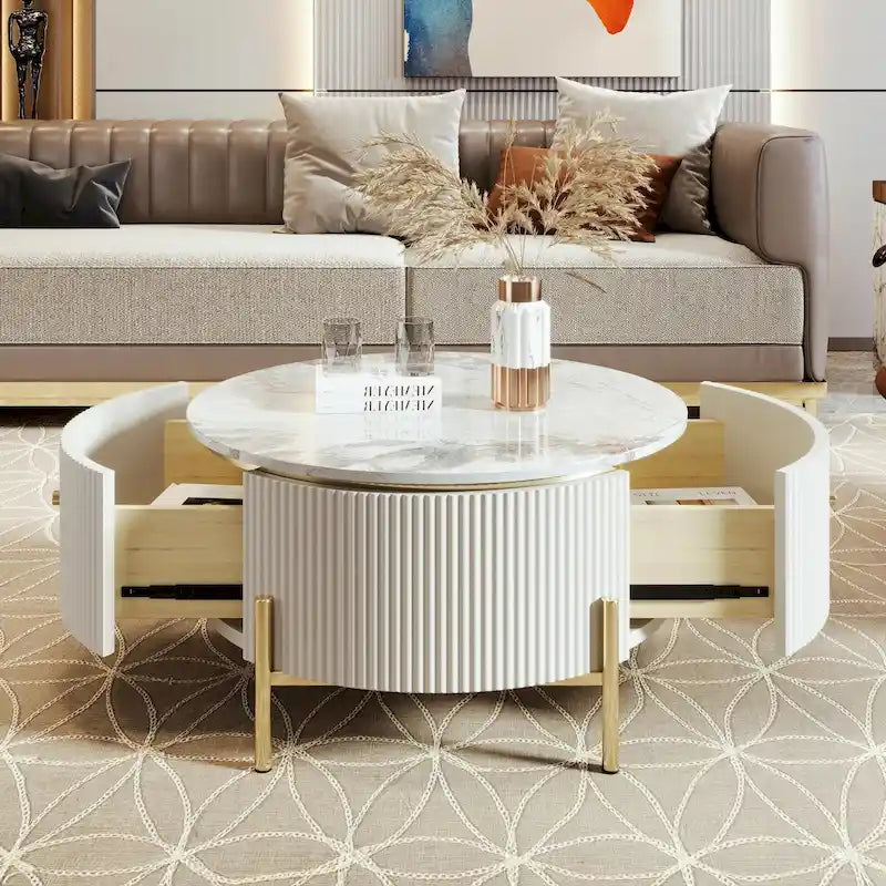 Moderne ronde salontafel van 31,5 inch met grote opberglade