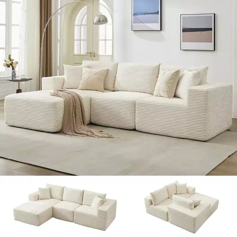 Canapé moderne 108, canapé 3 places rembourré en L avec coussins, assise profonde, aucun assemblage requis
