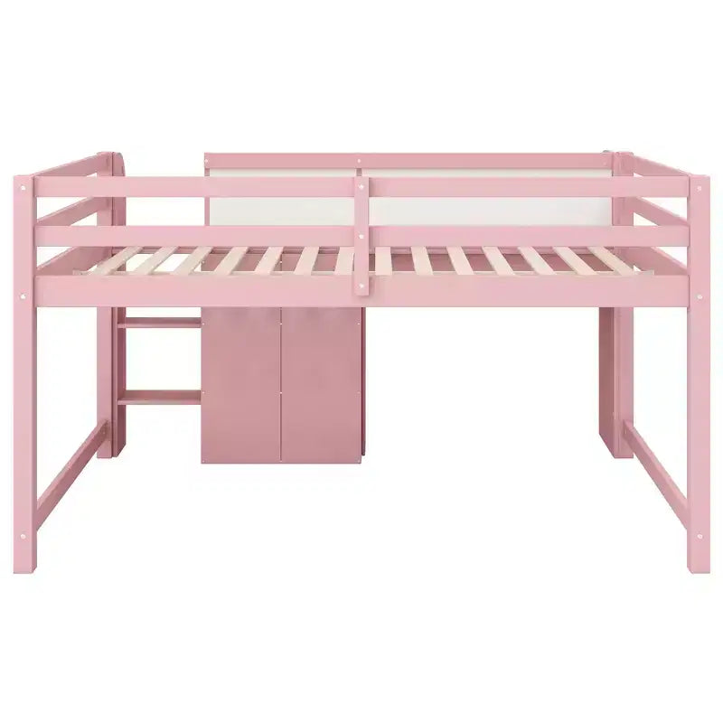 Laag stapelbed in roze/wit met bureau, opbergruimte en whiteboard - C voor 1 persoon, eenpersoonsbed