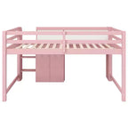 Laag stapelbed in roze/wit met bureau, opbergruimte en whiteboard - C voor 1 persoon, eenpersoonsbed