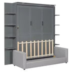 Lit escamotable mural queen size avec canapé, lit armoire pliant queen size avec bibliothèque et étagères pour chambre d’amis ou bureau