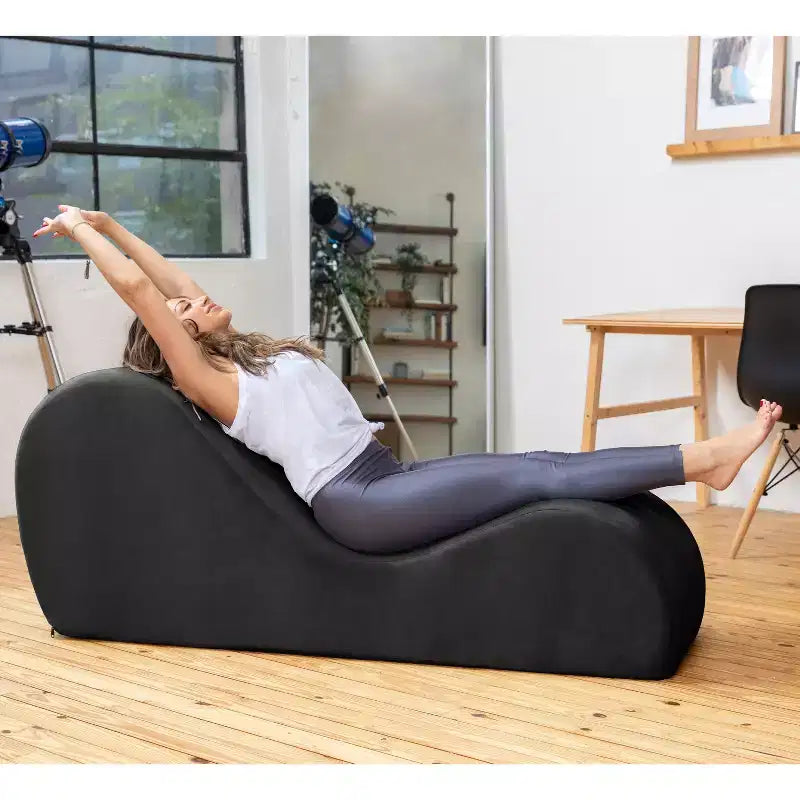Avana elegante chaise longue voor yoga - Gemaakt in de VS - Ideaal voor stretchen, ontspanning, sporten en meer, 60D x 18W x 26H inch, lichtgrijs