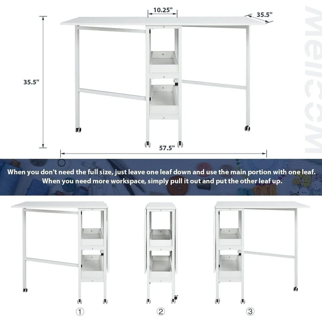 Table de bricolage réglable en hauteur avec étagères de rangement, table de découpe pliante mobile pour bureau à domicile, salle de couture ou atelier créatif