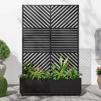 MAYEERTY Planter Box with Trellis Iron Black Parallel Line 01 Louvered Classic Combined Style 72x47x16in 3-Piece Set