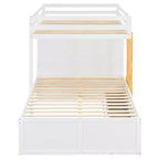 Lit superposé deux places sur deux places avec armoire de rangement et tiroirs, lit superposé en bois deux places gain de place avec barrière de sécurité pour appartement et chambre