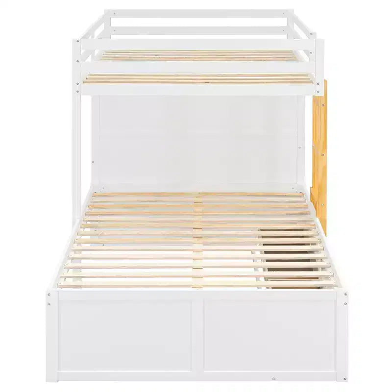 Lit superposé deux places sur deux places avec armoire de rangement et tiroirs, lit superposé en bois deux places gain de place avec barrière de sécurité pour appartement et chambre