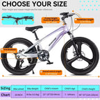 NAYSAYE 20-Zoll-Mountainbike für Kinder mit 7-Gang-Schaltung und Rahmen aus Magnesiumlegierung für Jungen und Mädchen von 8 bis 12 Jahren, 57.09*21.65*29.92