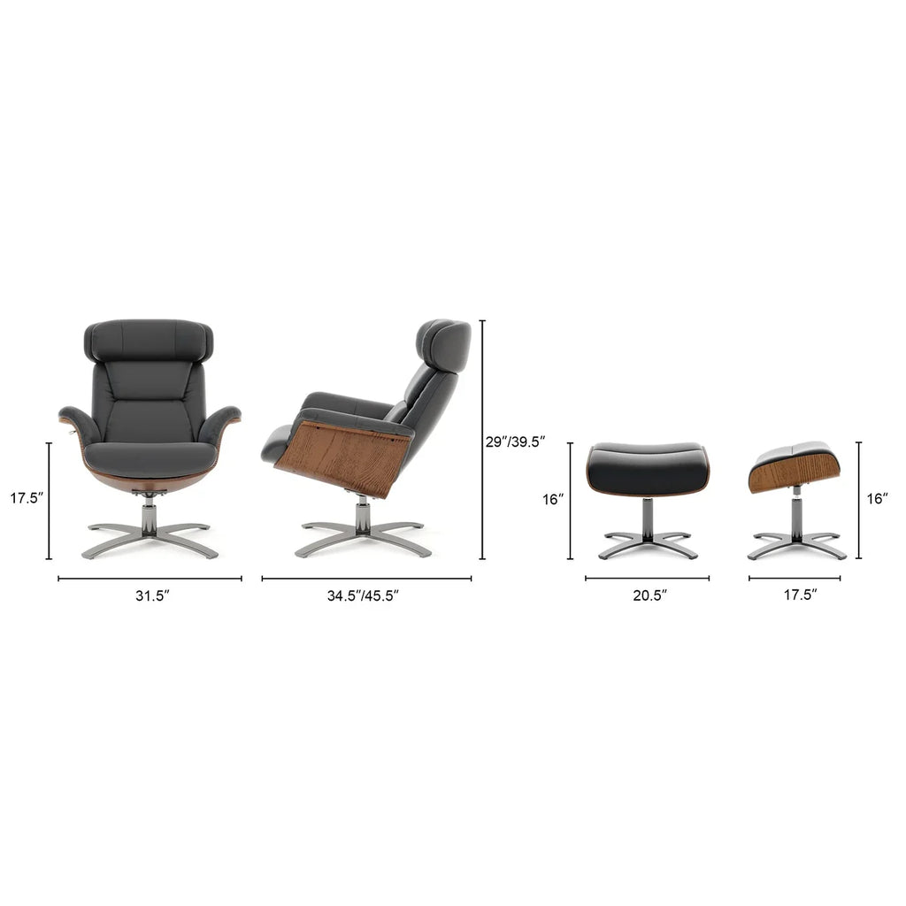 Jovan 31,5 Zoll Relaxsessel aus echtem Leder mit Hocker