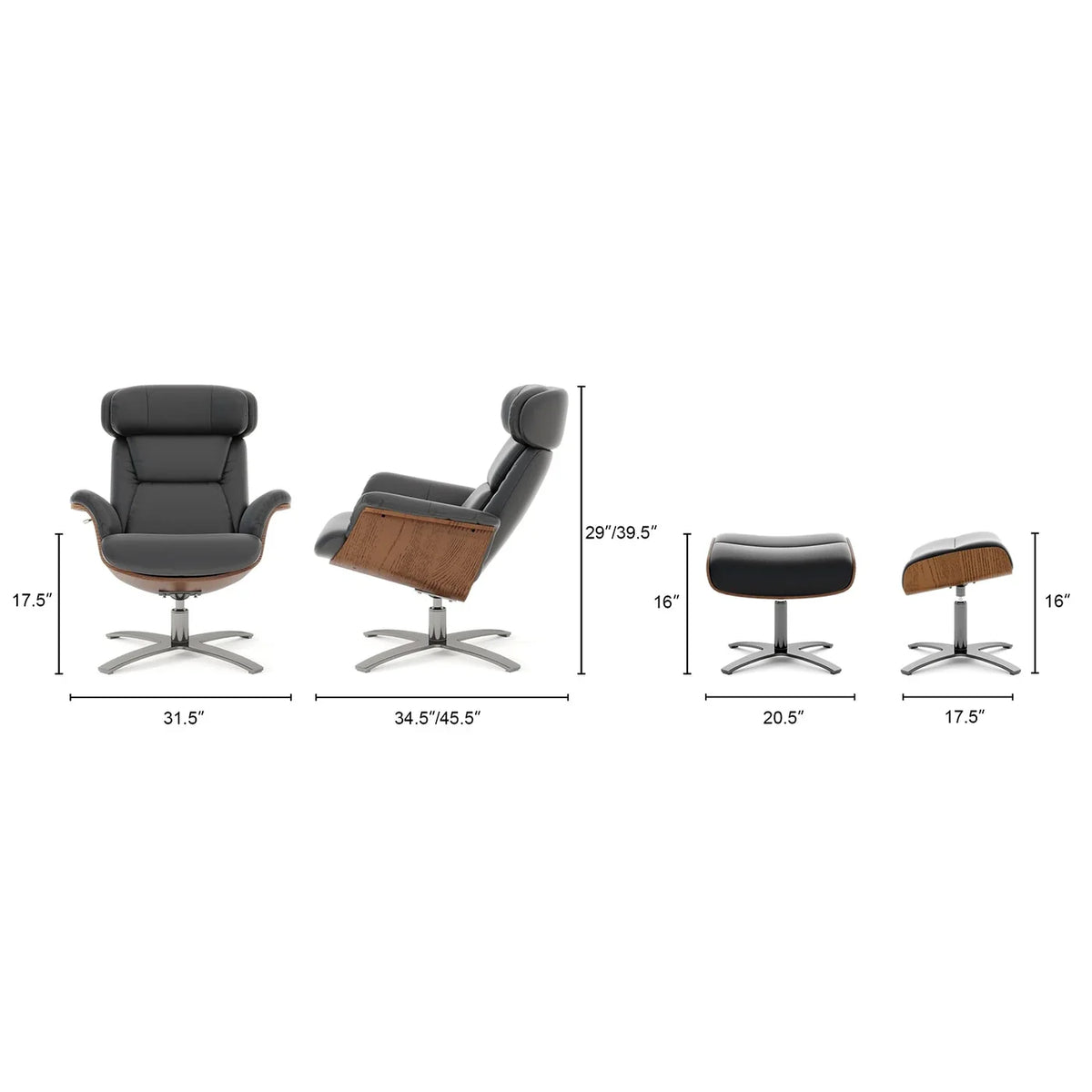 Jovan 31,5 Zoll Relaxsessel aus echtem Leder mit Hocker