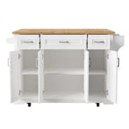 Large Kitchen Island with Wood Drop Leaf, Embossed Texture Rolling Kitchen Cart wDoors and Drawers wStorage for Kitchen, White