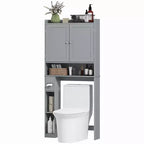 HOMCOM Over the Toilet Storage Cabinet, Modern Above Toilet Bathroom Organizer with 2 Doors, Toilet Paper Holder, Freestanding Space Saver