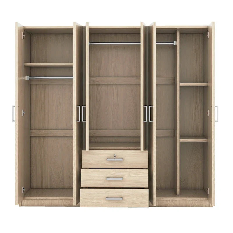 Armoire de rangement en bois à 6 portes avec 3 grands tiroirs pour chambre