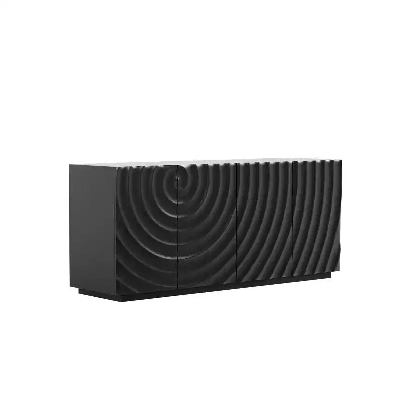 Buffet bahut en spirale moderne 59, meuble de rangement d’entrée artistique bas avec portes à texture ondulée 3D