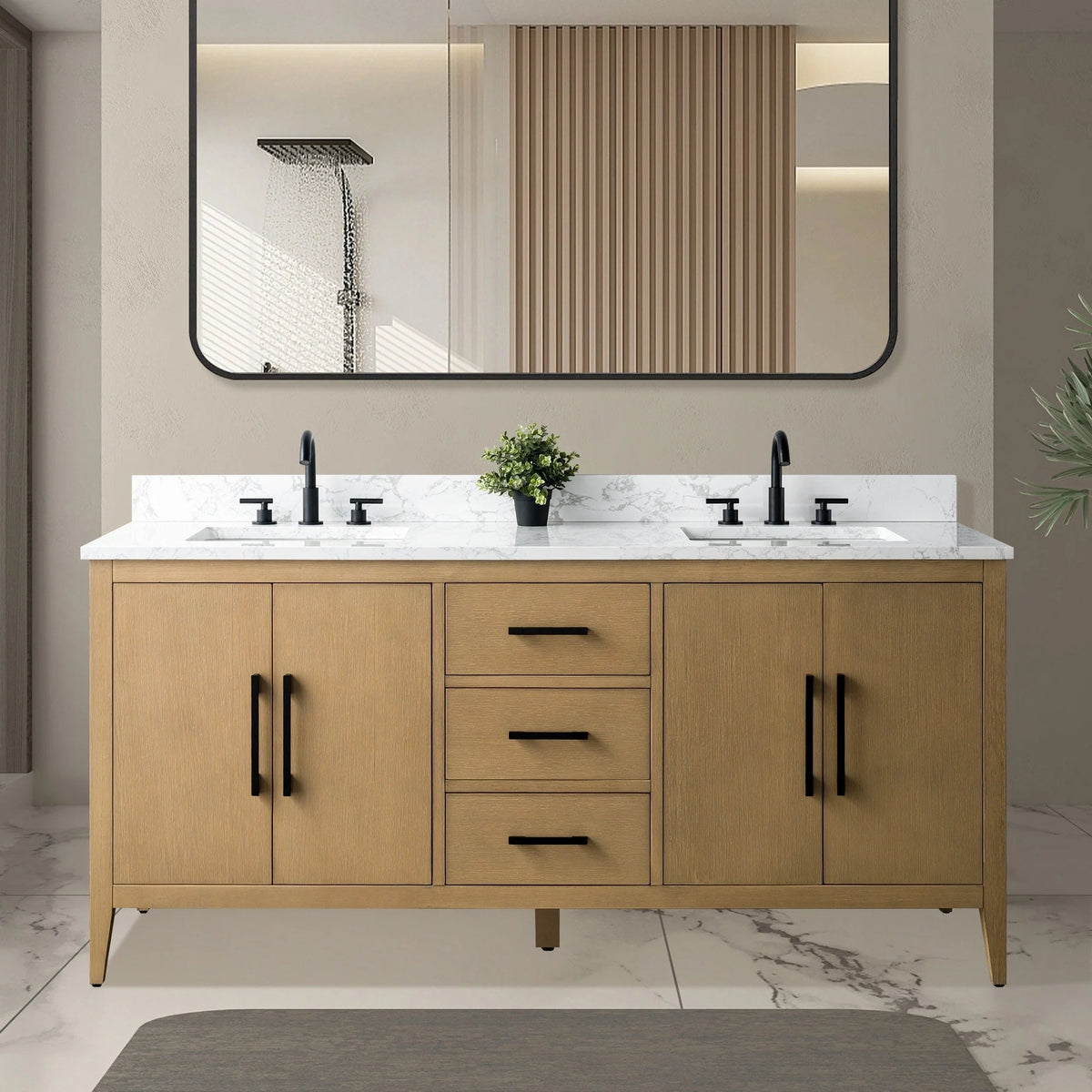 Vanity Art 72 Badezimmer-Waschtischunterschrank mit Doppelwaschbecken und Oberfläche aus Kunstmarmor