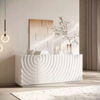 Buffet bahut en spirale moderne 59, meuble de rangement d’entrée artistique bas avec portes à texture ondulée 3D