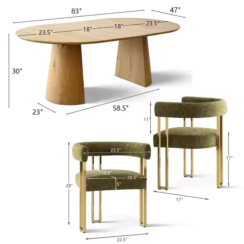 Ausziehbares rundes bis ovales Esszimmertisch-Set mit 4 Samtsesseln, modernem Säulendesign, Sitzplätze für bis zu 8 Personen – Panipeachy
