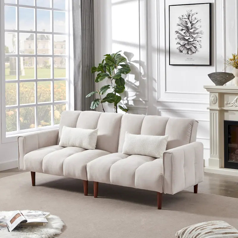 Canapé-lit futon convertible avec positions réglables et pieds en bois