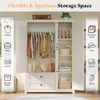 AMERLIFE 47-Zoll-Kleiderschrank im Landhausstil mit 3 Türen, 2 Schubladen, Kleiderstange und verstellbaren Regalen, freistehender Kleiderschrank-Organizer