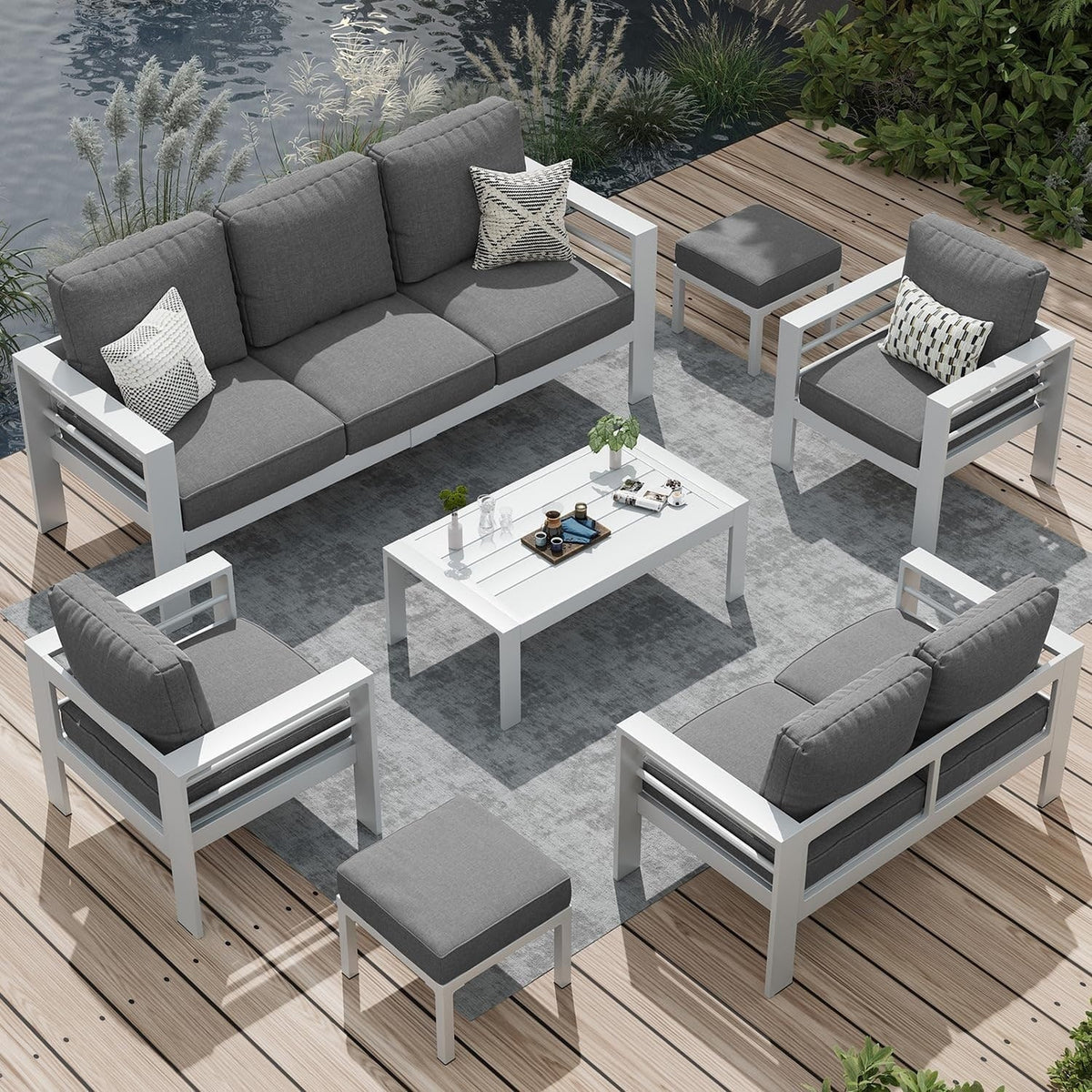 AECOJOY 7-teiliges Aluminiummöbel-Set für die Terrasse, Outdoor-Sitzgruppe