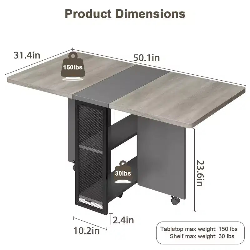 Table à manger pliante pour la cuisine, table à manger peu encombrante, table de cuisine extensible à abattants avec 6 roulettes pour petits espaces