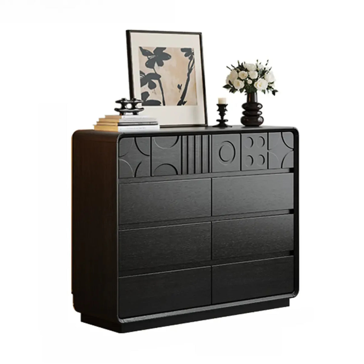 Von Art déco inspirierte Holzkommode mit geometrischen Schnitzereien