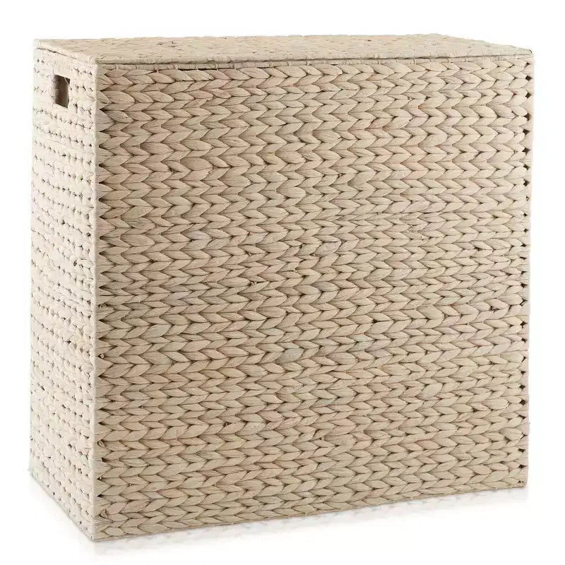 Panier à linge Casafield à 2 compartiments avec couvercle et sacs doublures amovibles, trieur de linge tressé en jacinthe d’eau pour vêtements