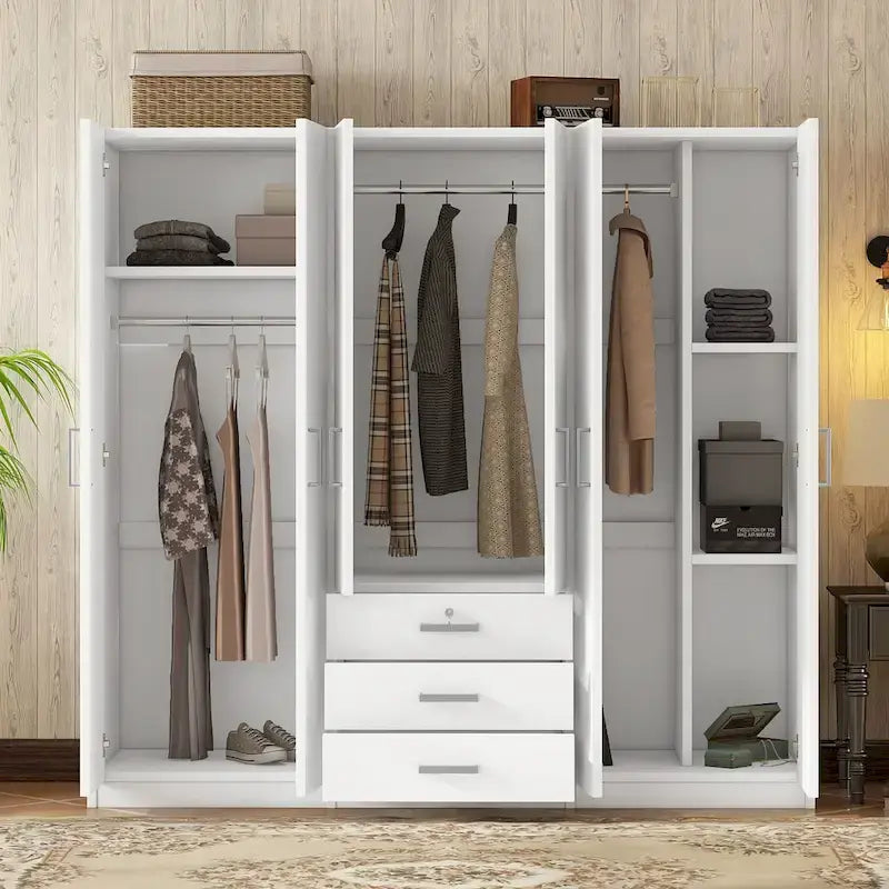 Armoire de rangement en bois à 6 portes avec 3 grands tiroirs pour chambre