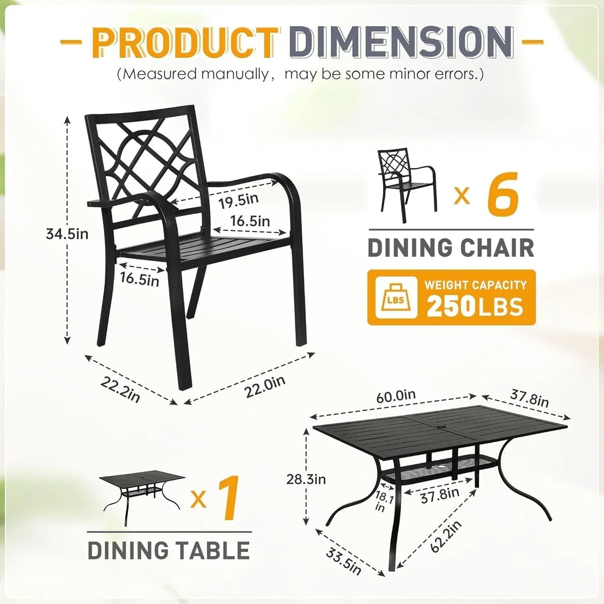 SUNCROWN 5/7-delige stalen tuin-eetsets, metalen tafel met lattenblad en stapelbare stoelen, gepoedercoat frame
