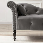 Chaise longue moderne de 60,6 po, capitonnée en velours avec boutons, pieds en bois massif et clous décoratifs